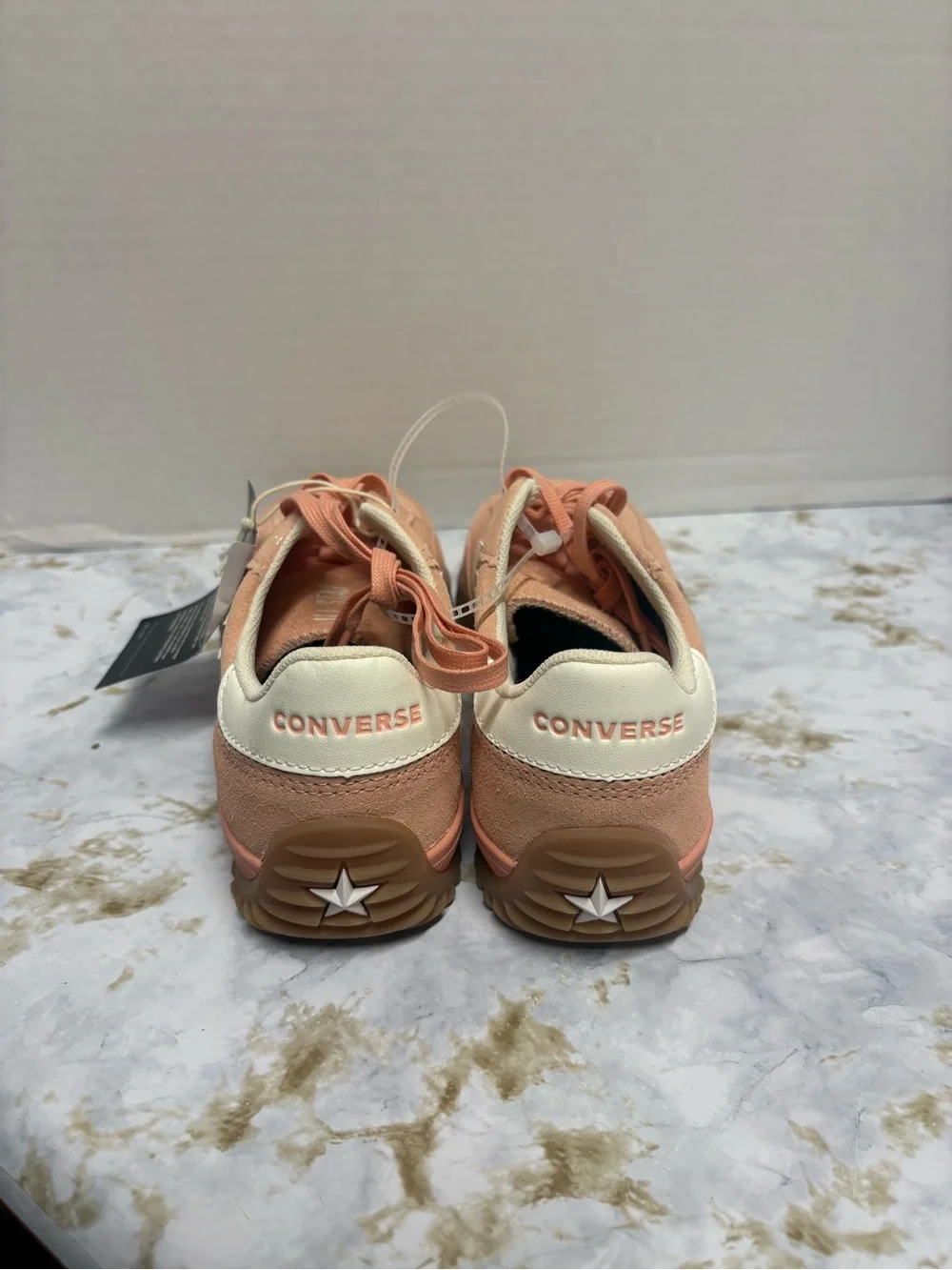 Converse Peach Suede Sneakers with Cream Star Chevron